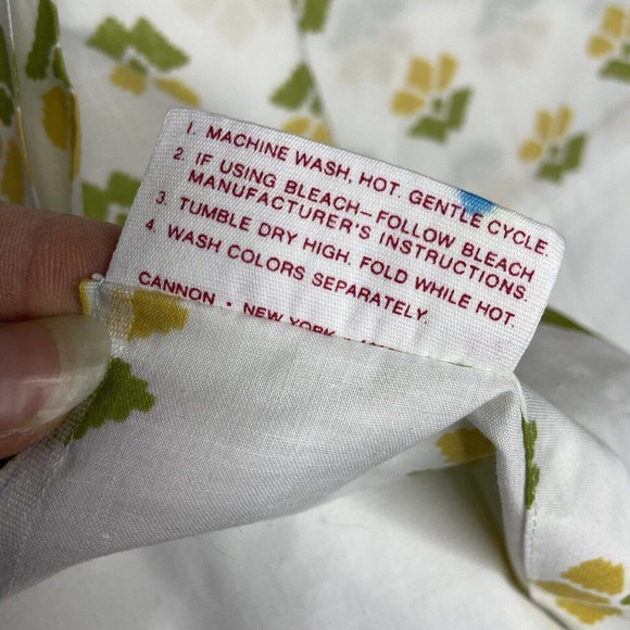 VTG Cannon Royal Family Twin Flat Sheet MCM Yellow Green Floral 1970s Percale - Picture 7 of 7